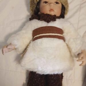 Charming Winter Doll with White and Brown Outfit